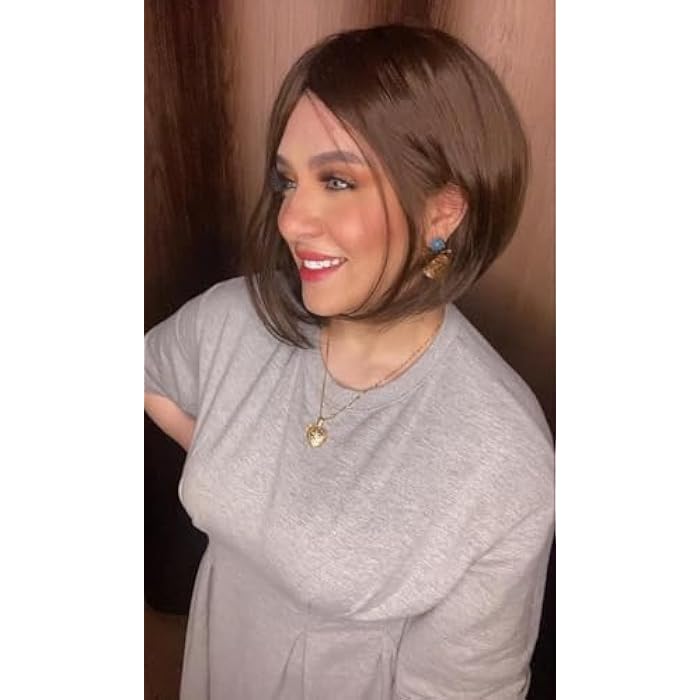 DILLARDS Premium Short Bob Wig, Natural Brown Synthetic Hair, Shoulder Length Cut With Side Swept Bangs, Heat Resistant Fiber - Image 1